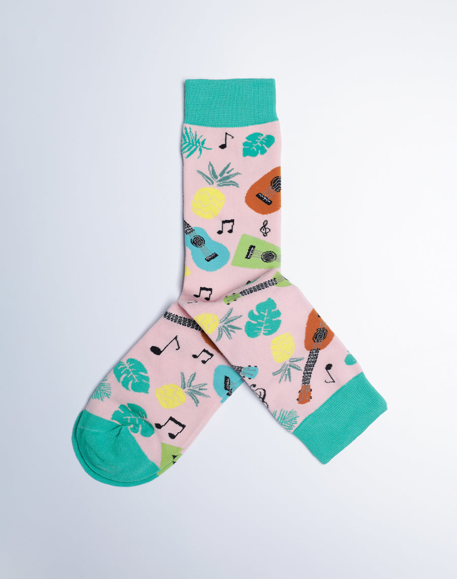 Women's Tropical Ukulele Crew Socks - Pink color