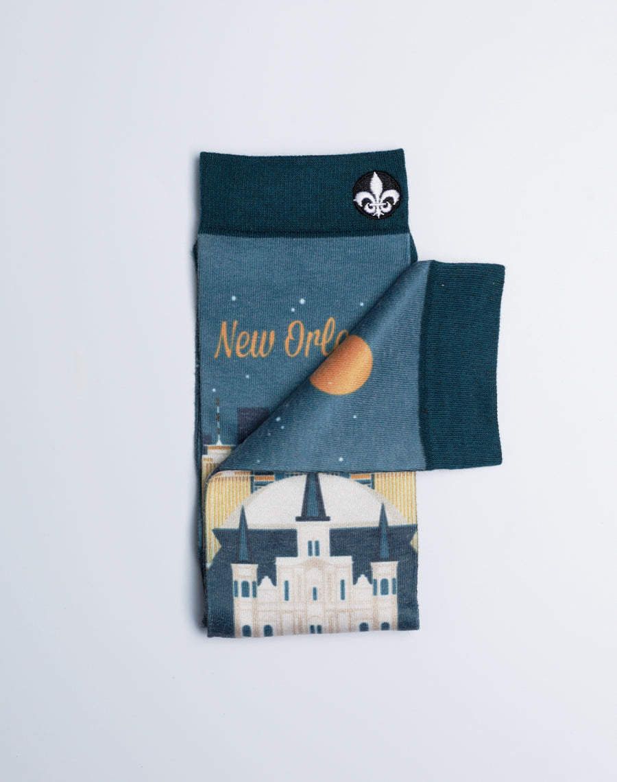 New Orleans Skyline - Nightlife themed Casual Socks for all - Teal/ Multicolor