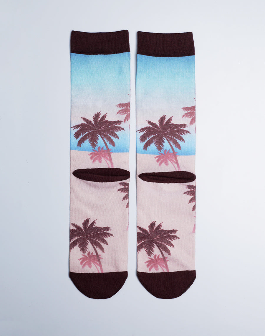 Unisex Palm Haze Tropical Printed Crew Socks - Just Fun Socks