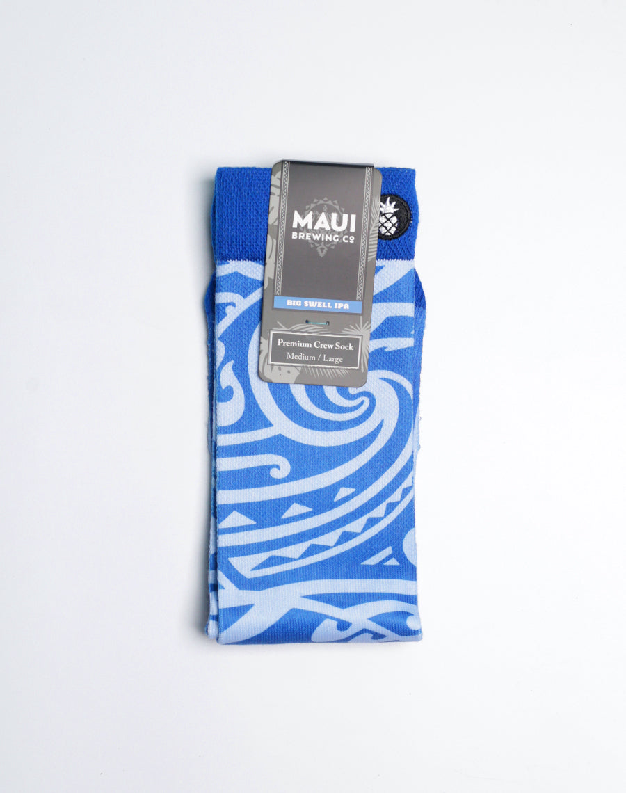 Premium cotton blend Big Swell IPA socks with tropical wave design, perfect for IPA fans and ocean lovers.