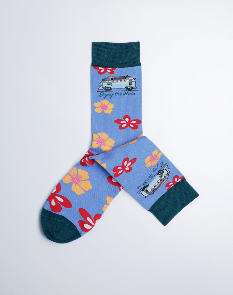 Enjoy the Ride Cute Flower Printed Crew Socks for Women