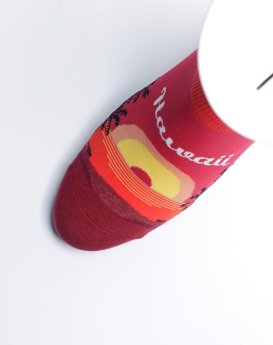 Red Color Beach Printed No Show Socks for Men - Just Fun Socks
