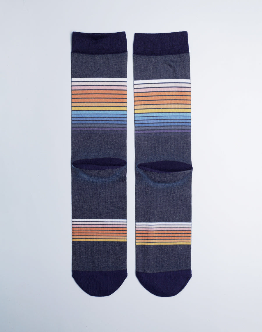 Cotton Made Navy Blue Multicolor Printed Crew Socks for Men and Women