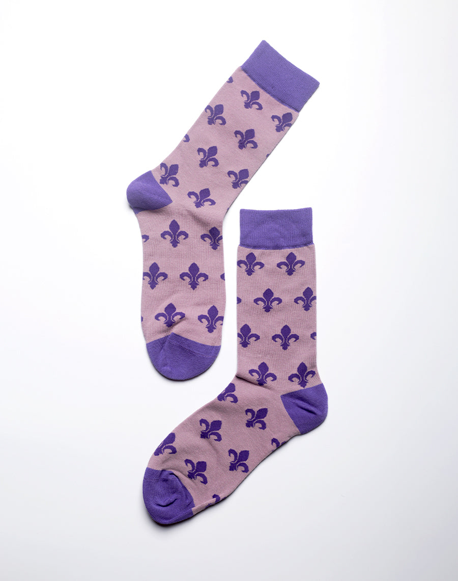 Royal purple crew socks inspired by New Orleans heritage