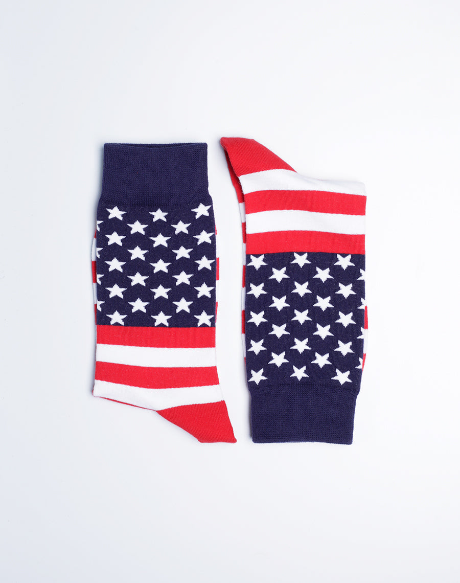 Men's United States of America Flag Crew Socks - Red Blue White - Cotton Made