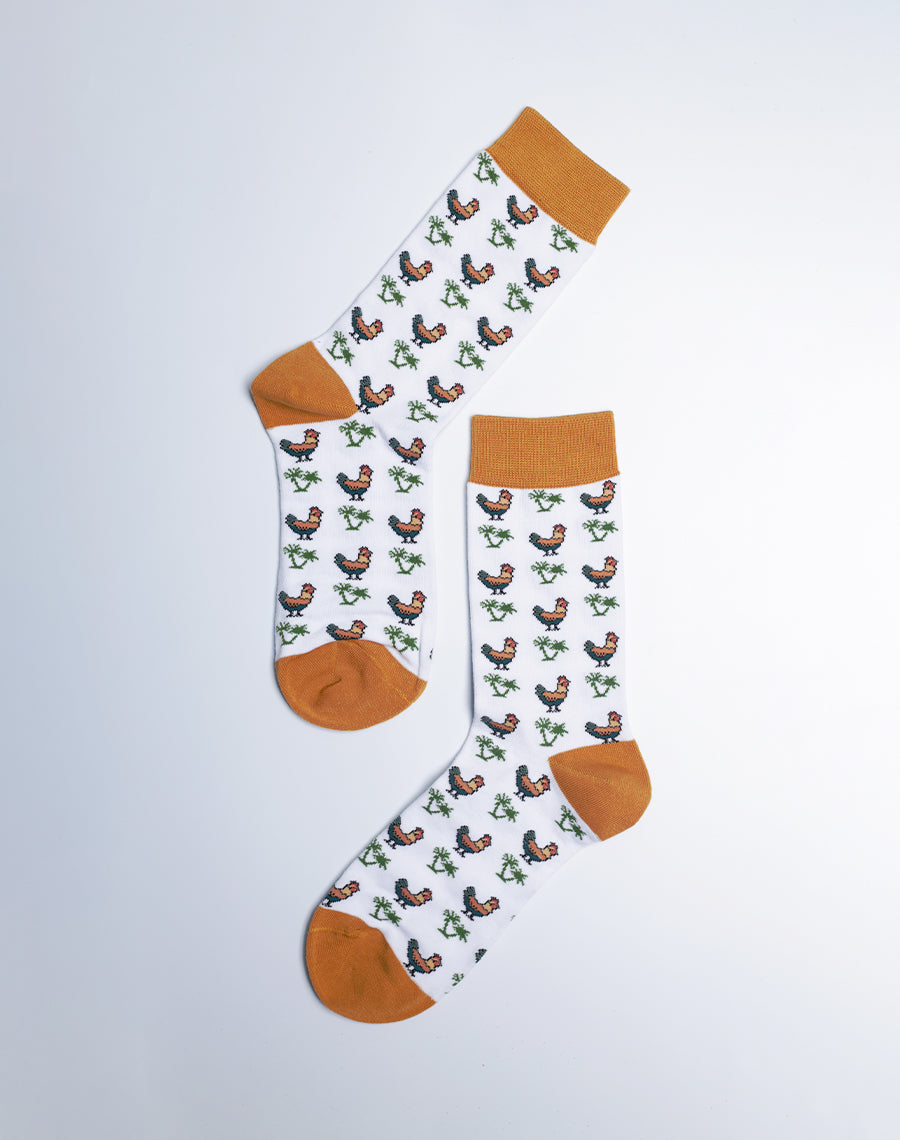 White Color Crew socks for Women - Chicken Printed Cotton Made Socks