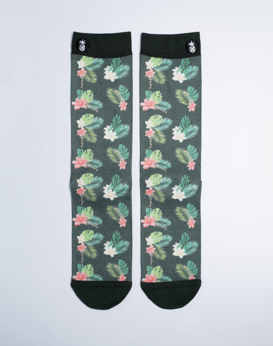 Green Color Premium Quality Socks for All - Floral Tropical Printed