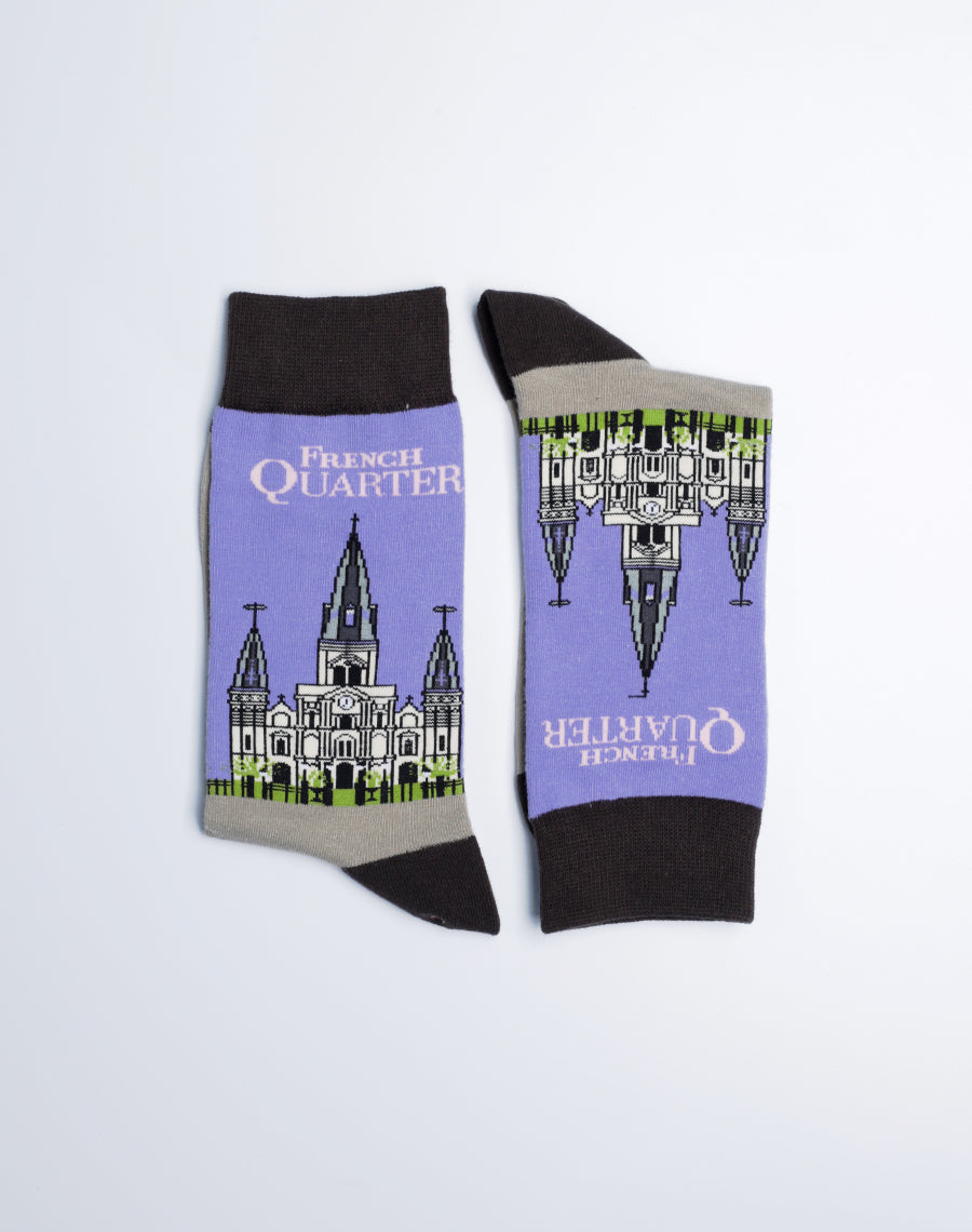 Grey Purple Color Socks for Women - St. Louis Cathedral French Quarter Crew Socks