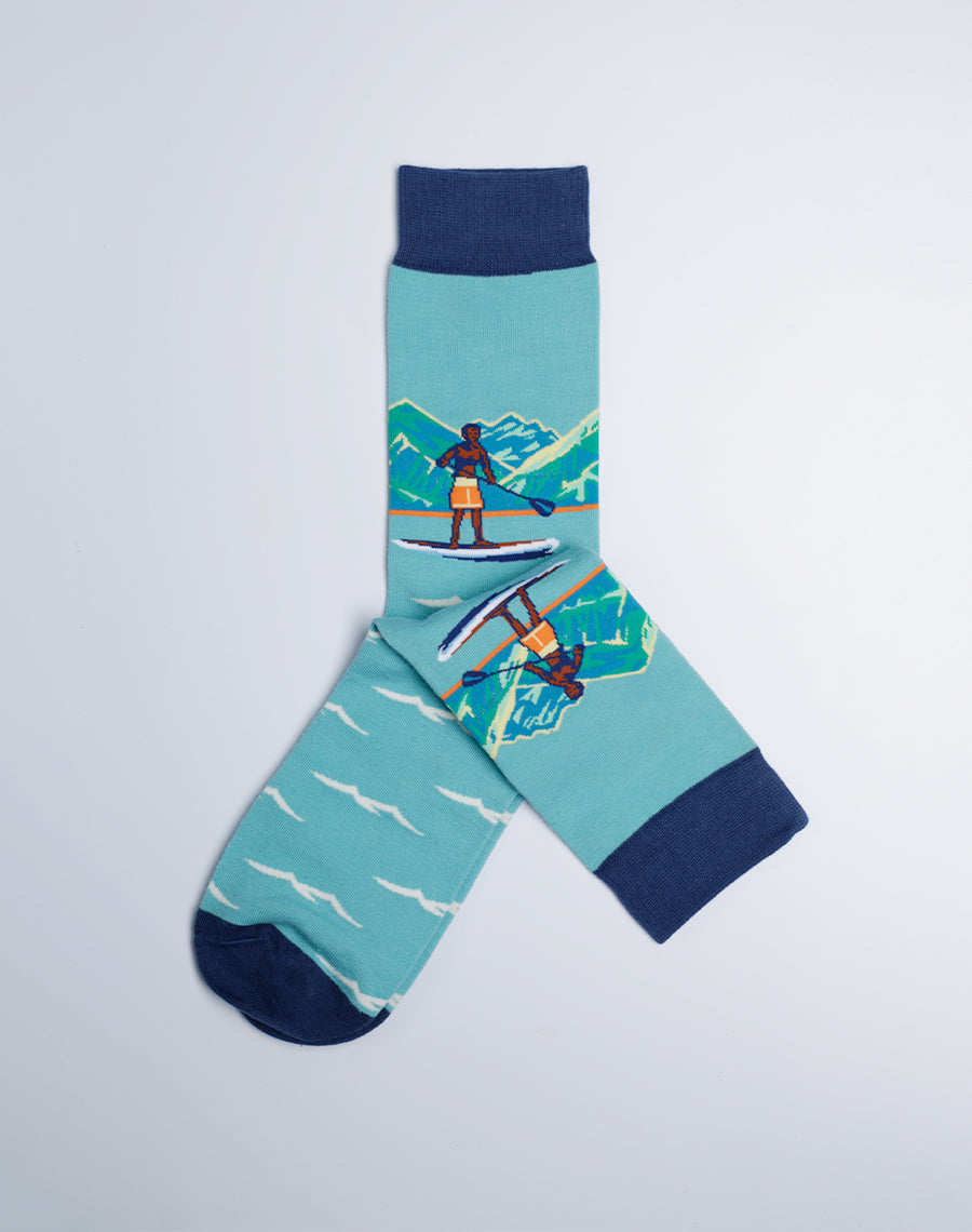 SUP Stand Up Paddle Board Hawaiian Crew Socks for Men - Blue Color