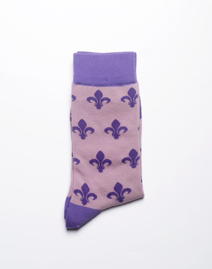 Stylish purple socks with iconic Louisiana fleur de lis motif