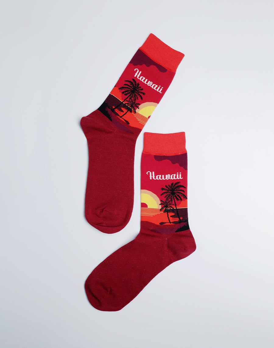 Cotton made Hawaii theme Socks - Sun setting on Hawaiian Beach Printed socks