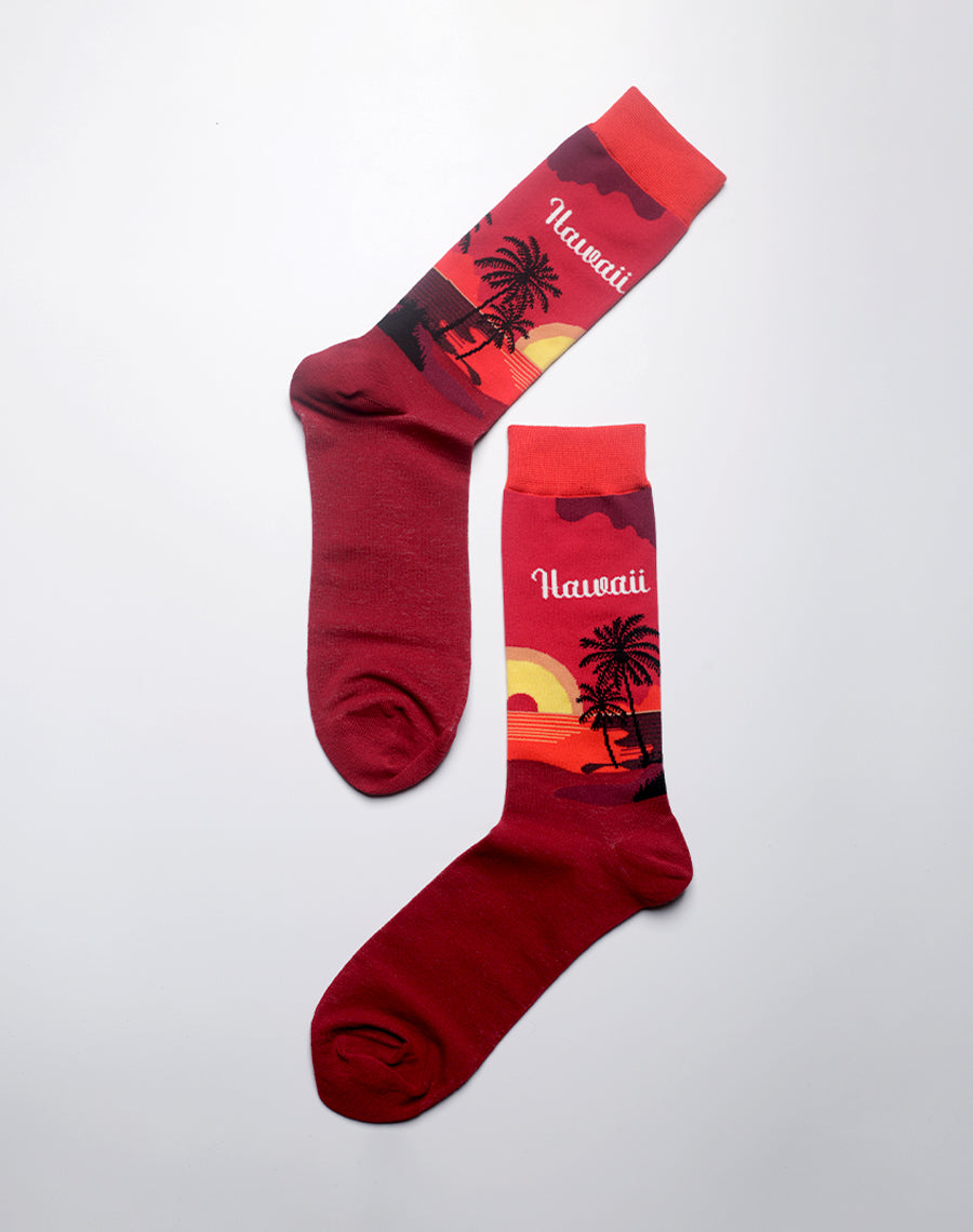 Sunset inspired socks with bold red and burgundy tones