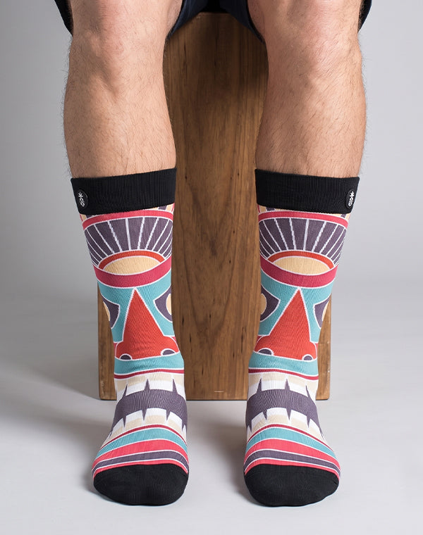 Tiki Totem Toes Printed Crew Socks