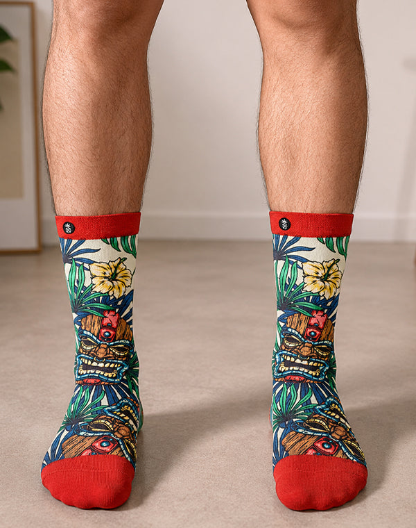 Tiki Tribe Floral Printed Multicolor Crew Socks