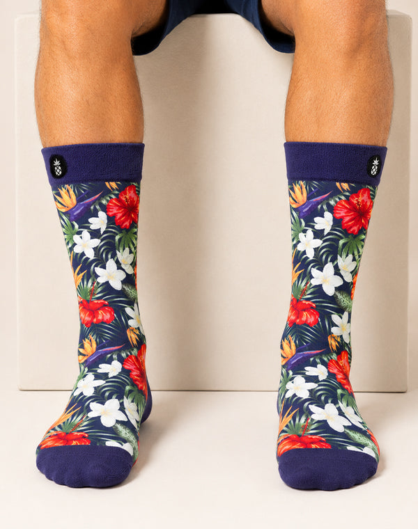 Tropical Mixed Floral Printed Crew Socks