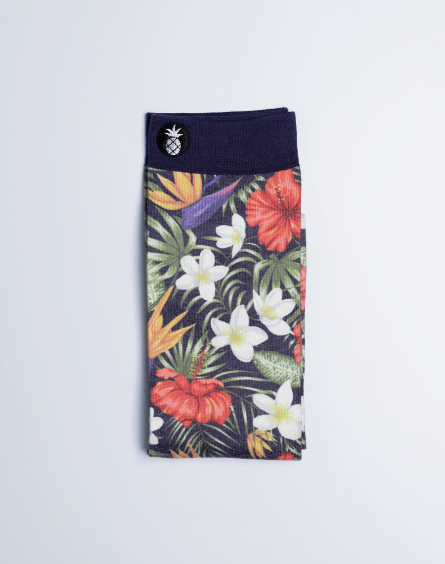 Unisex Tropical Crew Socks - Flower Printed Cotton Made Socks