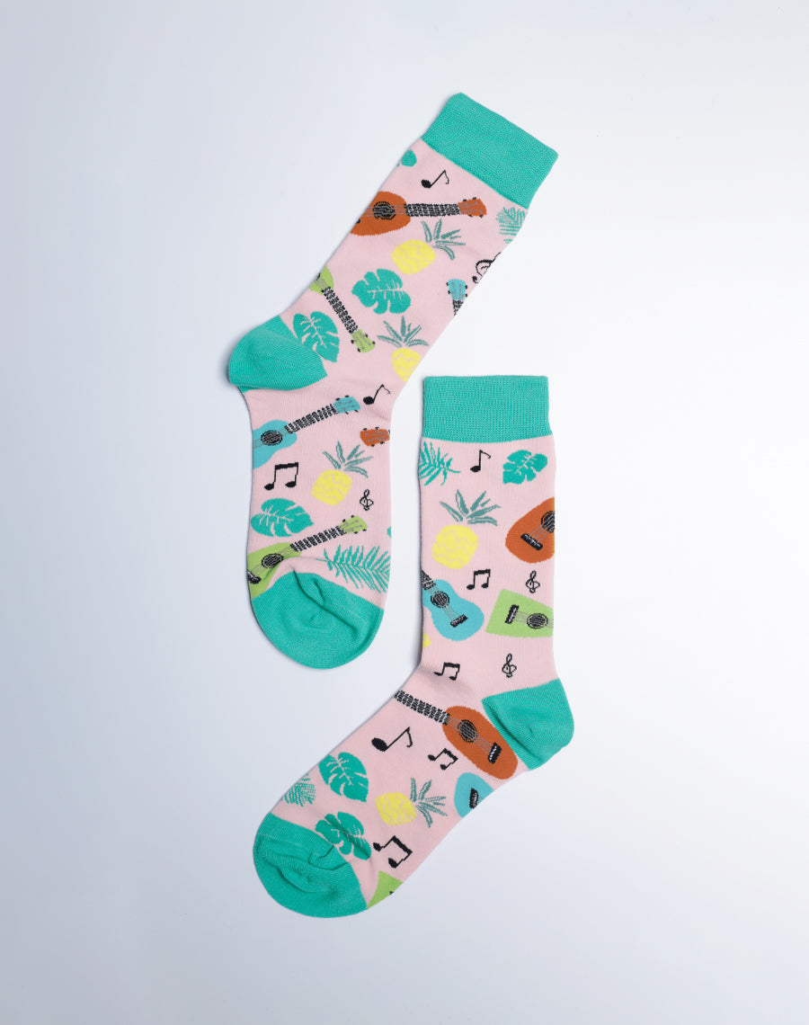 Women's Tropical Ukulele Printed Socks - cotton Made