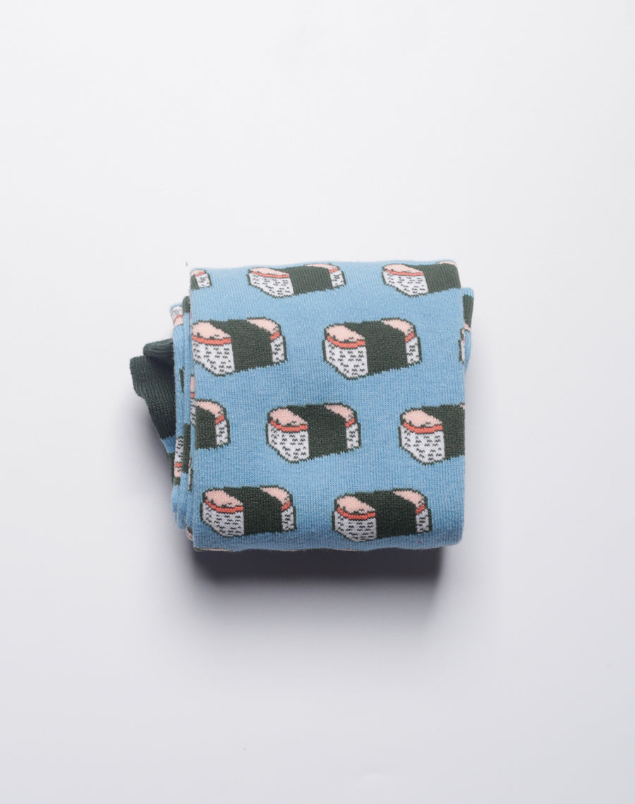 Unique crew socks with spam musubi illustrations