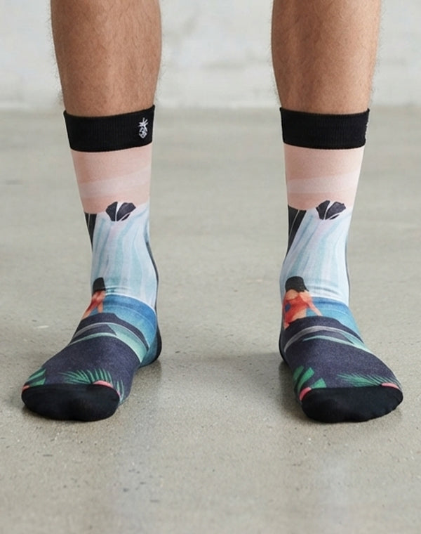 Unisex Chasing Hawaiian Waterfalls Multicolor Printed Crew Socks