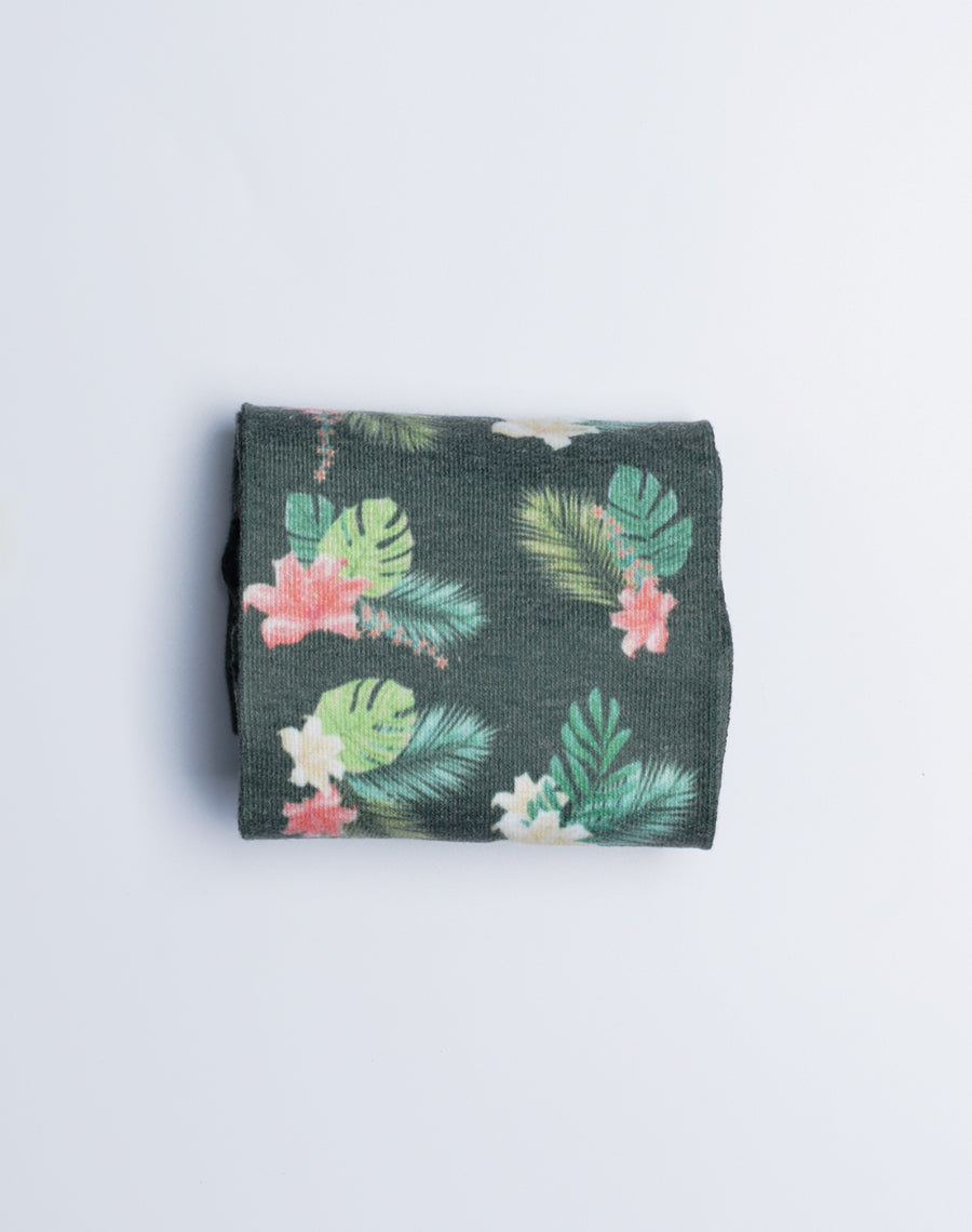 Unisex Flowers & Palms Tropical Printed Crew Socks - Green Color - Just Fun Socks