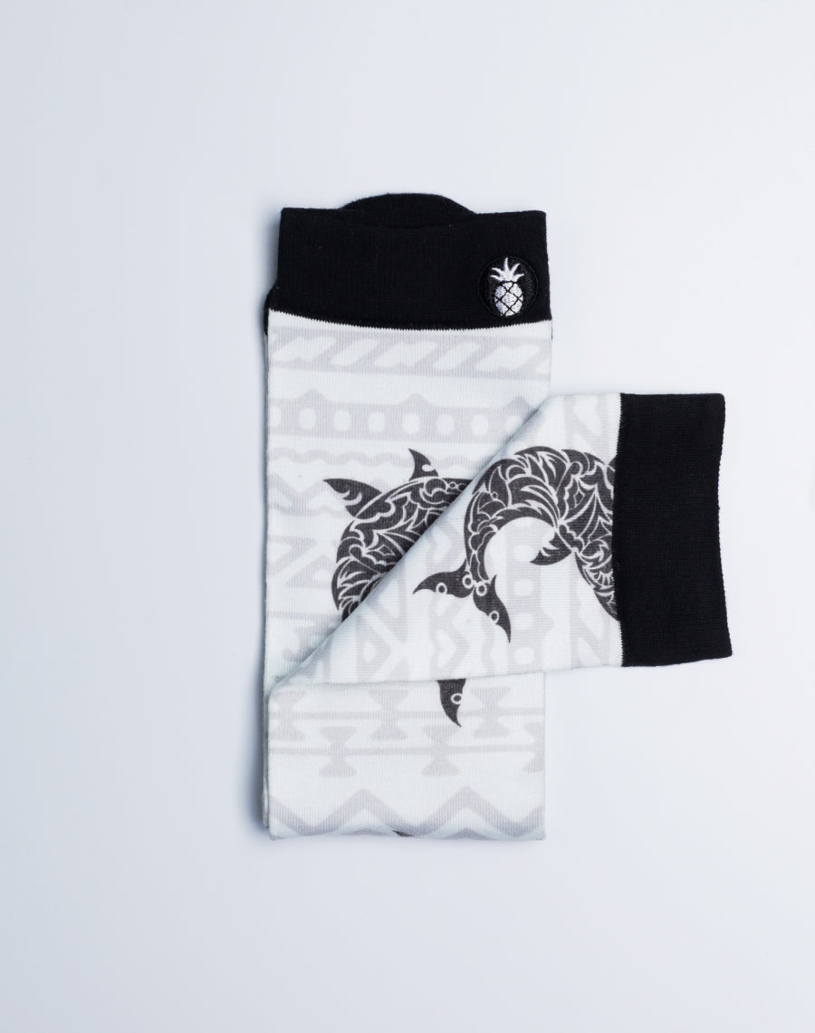 Unisex Shark Printed White and Black Color Crew Socks