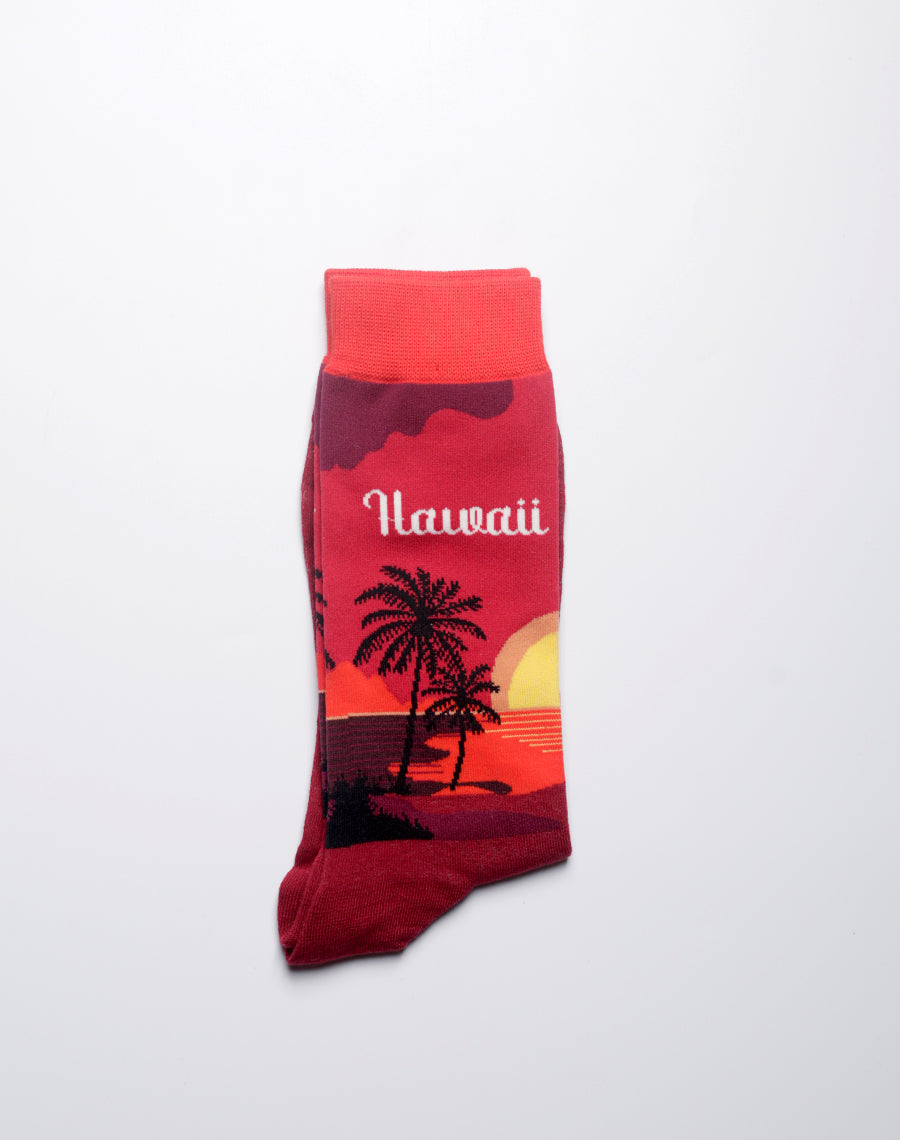 Vibrant socks capturing island sunset scenery