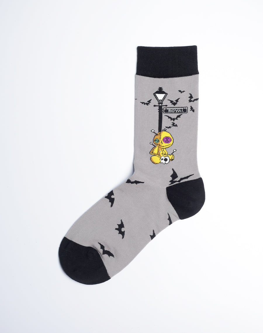 Gray Black Color Cotton Made Socks for Women - Voodoo doll printed