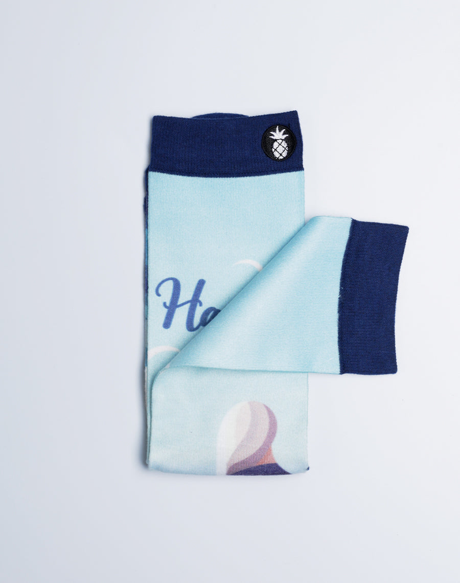 Hawaii Printed Blue Color Cotton made Crew Socks for Both Men and Women 