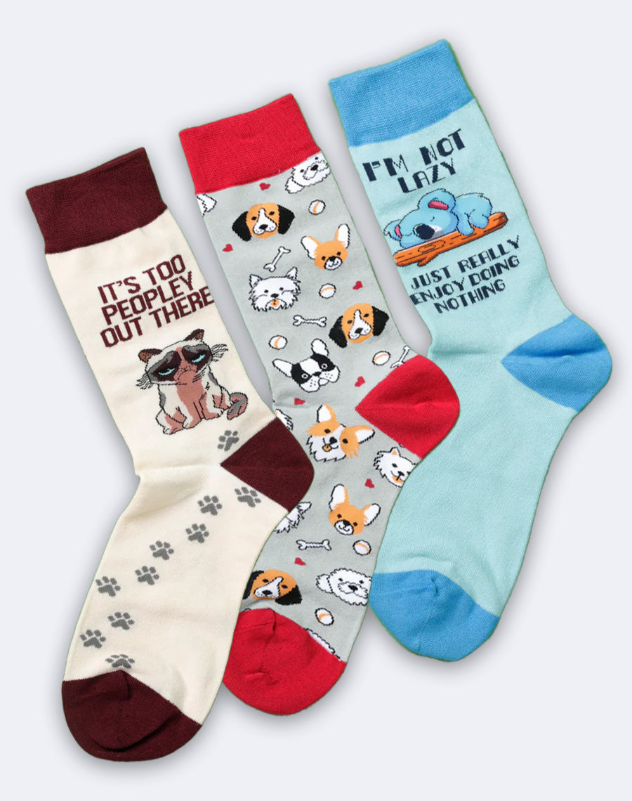 Women’s Animal Antics Funny Crew Socks Pack | 3-Pair Bundle