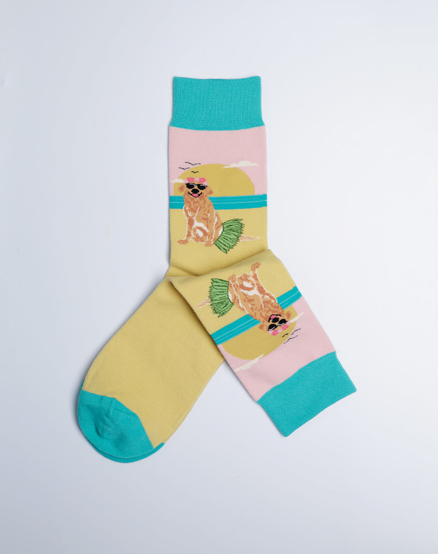 Womens Beach Dog Crew Socks - Multicolor Cotton Made Socks