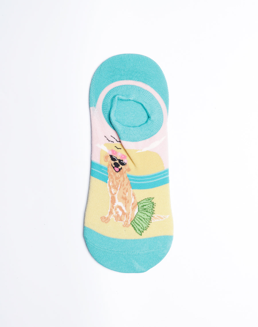 Turquoise Ankle Socks - Cute and Funny Beach Dog No Show Socks