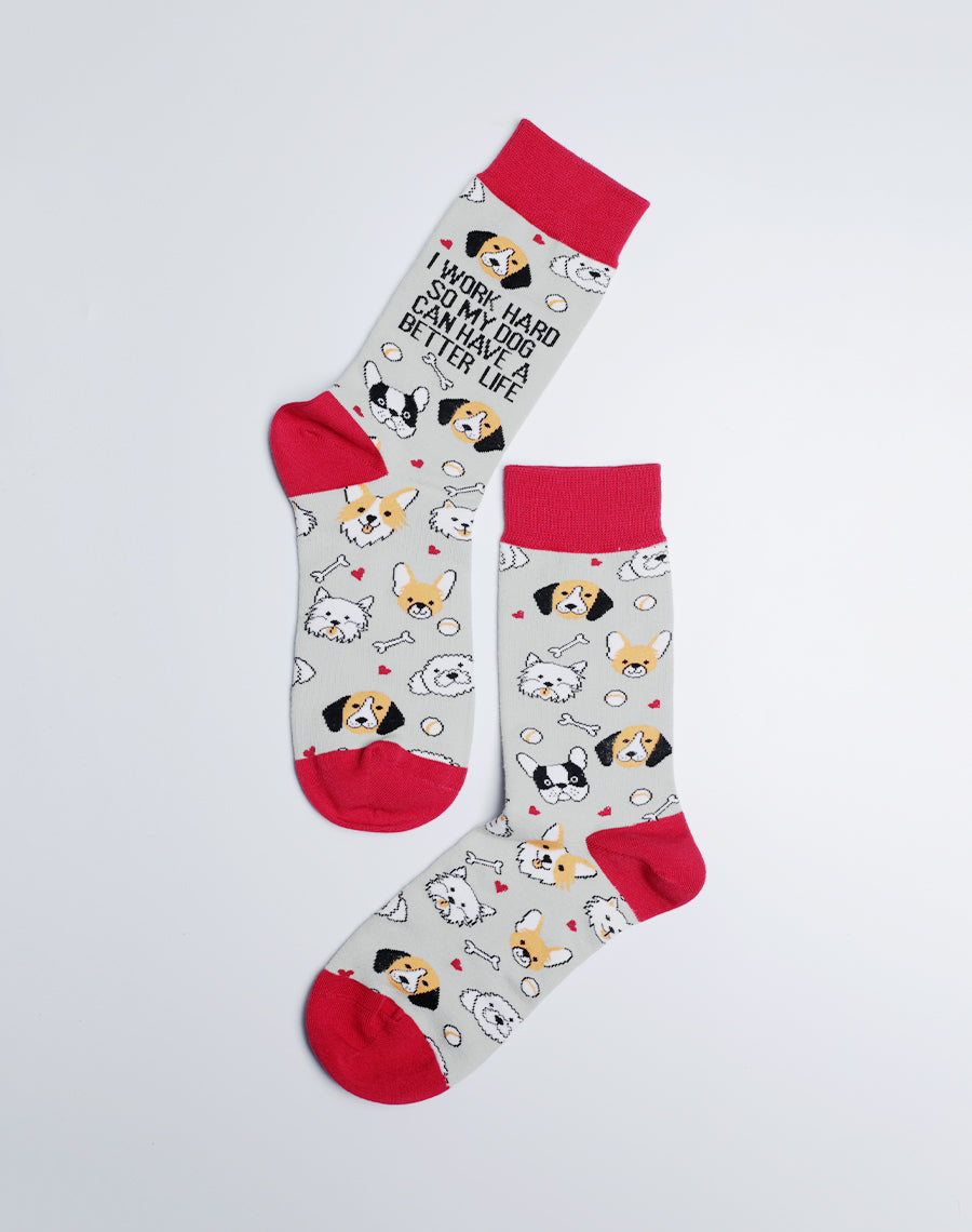 Women's Better Life Dog Crew Socks - Cotton made Grey Color Socks 