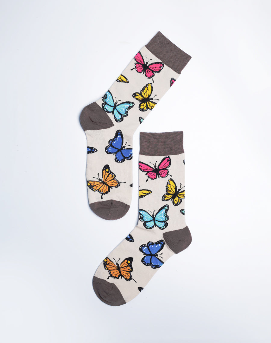 Best Animal Socks - Cute Butterfly Printed Brown Socks for Ladies