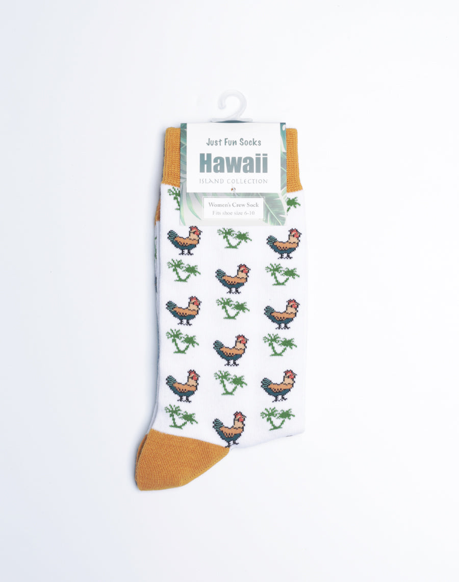 Women's Chickens & Palms Tropical Animal Crew Socks - Hawaii Socks