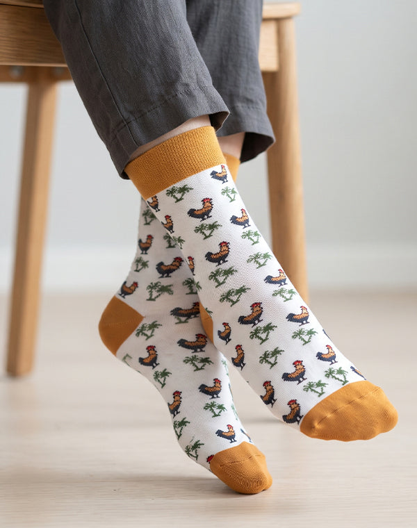 Women's Chickens & Palms Tropical Animal Crew Socks