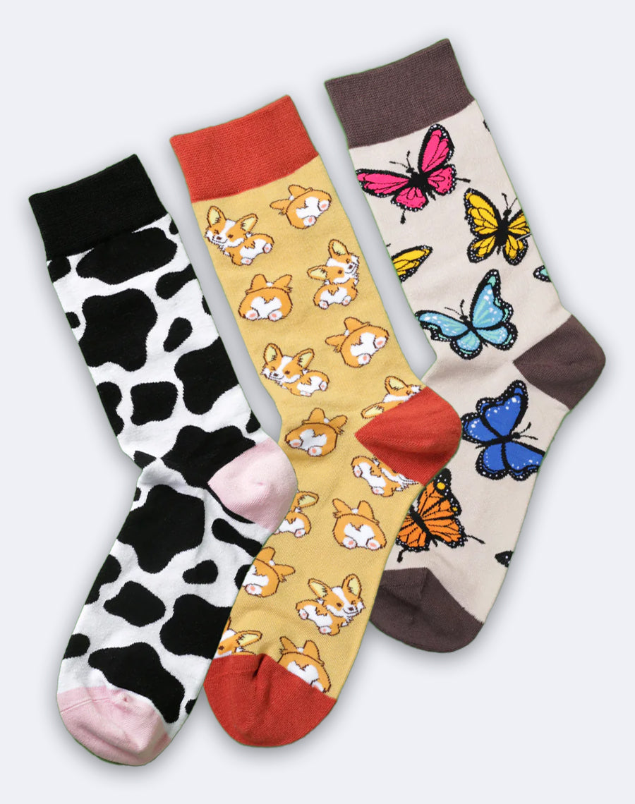 Women’s Creatures and Cuteness Animal Crew Socks Pack | 3-Pair Bundle