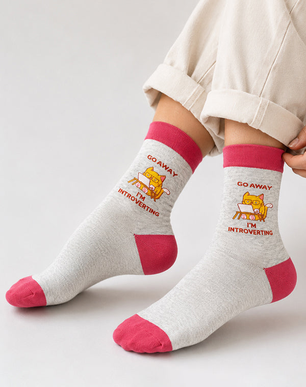 Women's Go Away I'm Introverting Cat Crew Socks