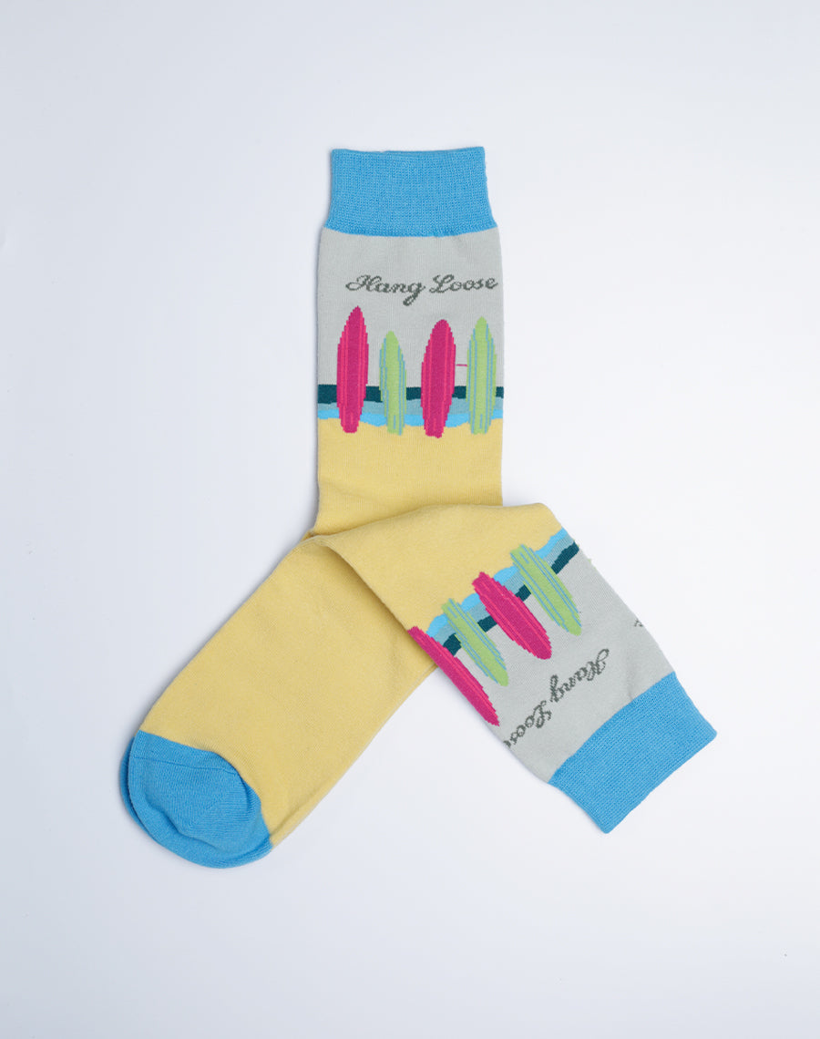 Hang Loose Surf Crew socks for Women - Pink Blue Color Printed Socks