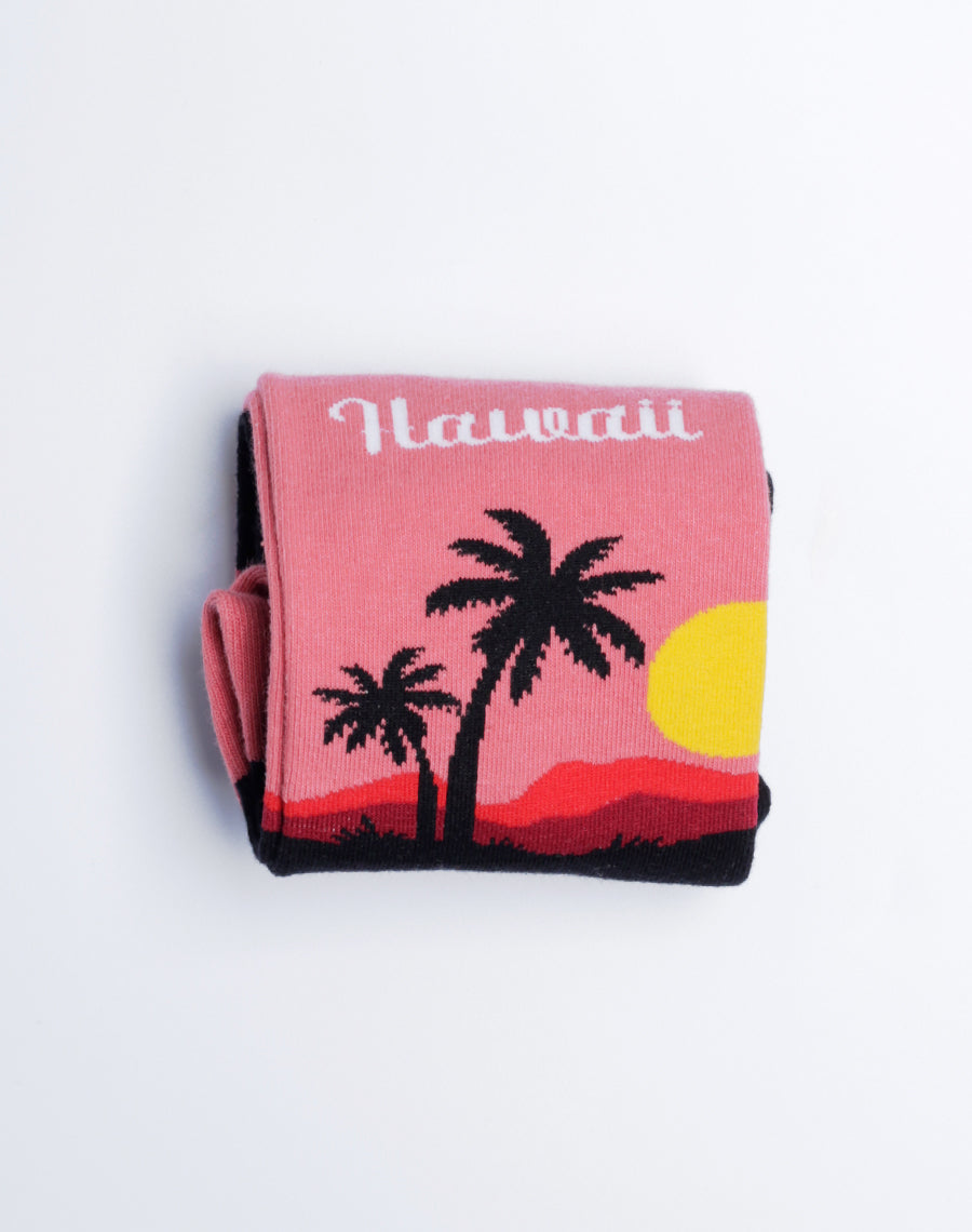Hawaii Palm Tropical Crew Socks for Women - Pink and Black Hawaii theme socks