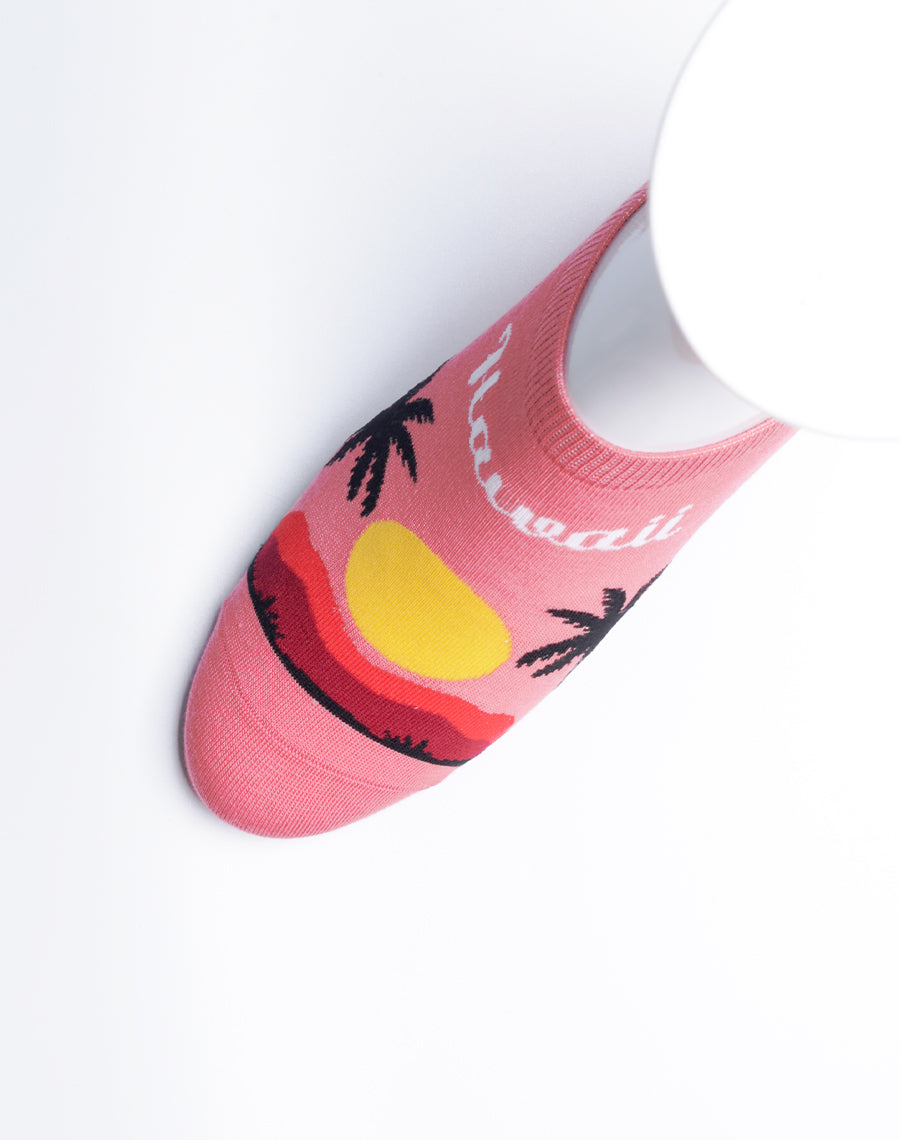 Hawaii Palm Tropical No Show Ankle Socks for Women - Pink Hawaii Printed Cotton made