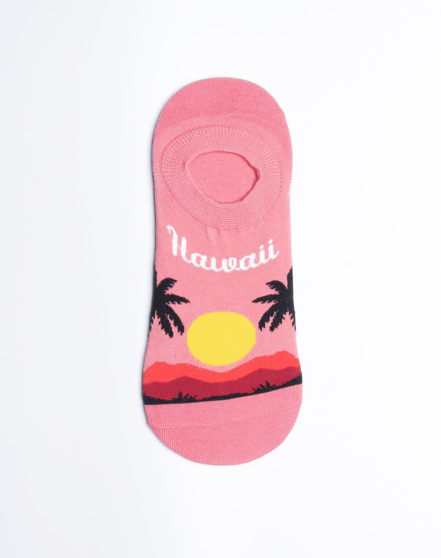 Hawaii Palm Tropical No Show Socks - Pink Color Cotton Made Socks