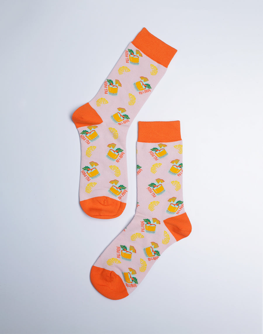 Women's Hawaiian Mai Tai Pineapple Crew Socks - Cute Hawaii theme Socks for Ladies