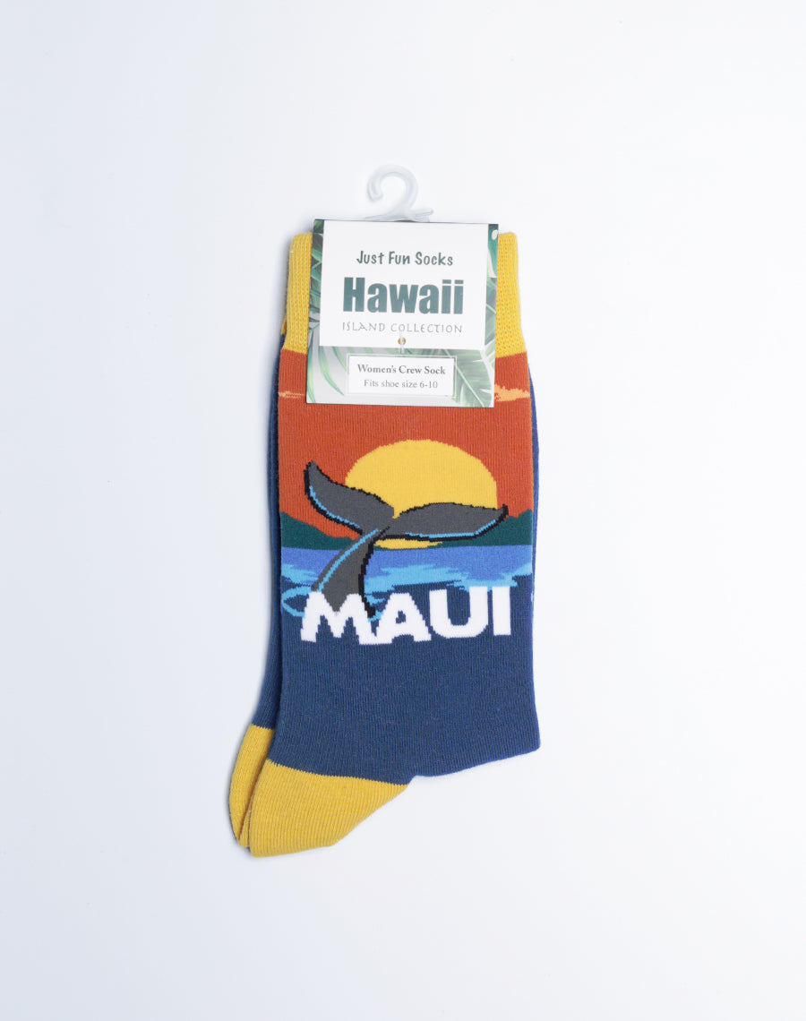 Cotton Made Maui Sunset Whale Fluke Crew Socks - Hawaii Themed Socks