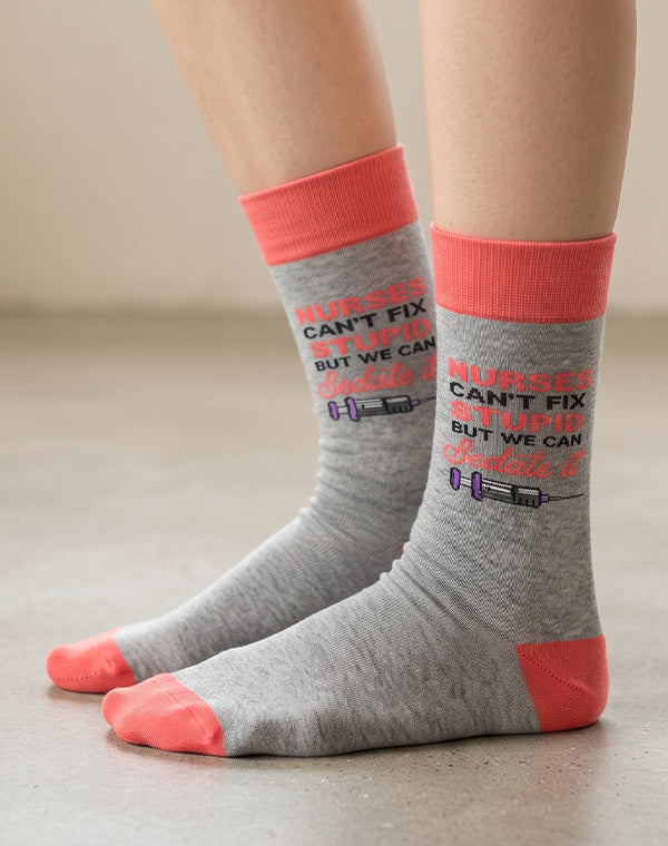 Women's Nurses Can't Fix Stupid Funny Crew Socks