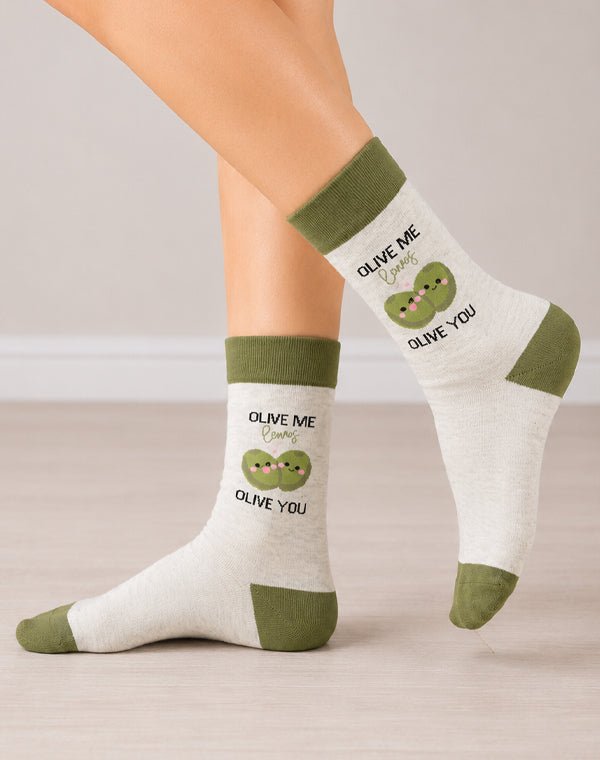 Women's Olive Me Loves Olive You Crew Socks