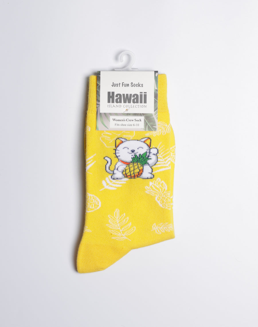 Women's Pineapple Prosperity Cat Crew Socks