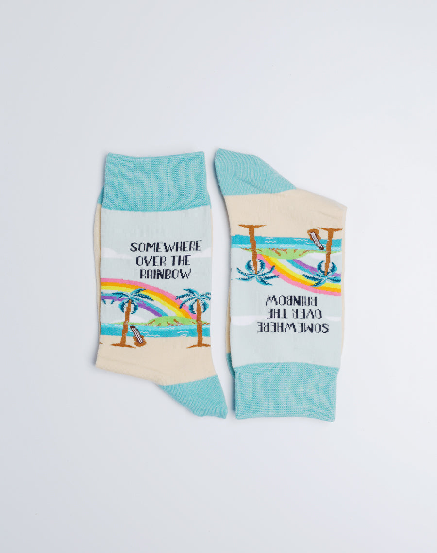 Women's Somewhere Over The Rainbow Tropical Crew Socks - Hawaii beach Printed socks