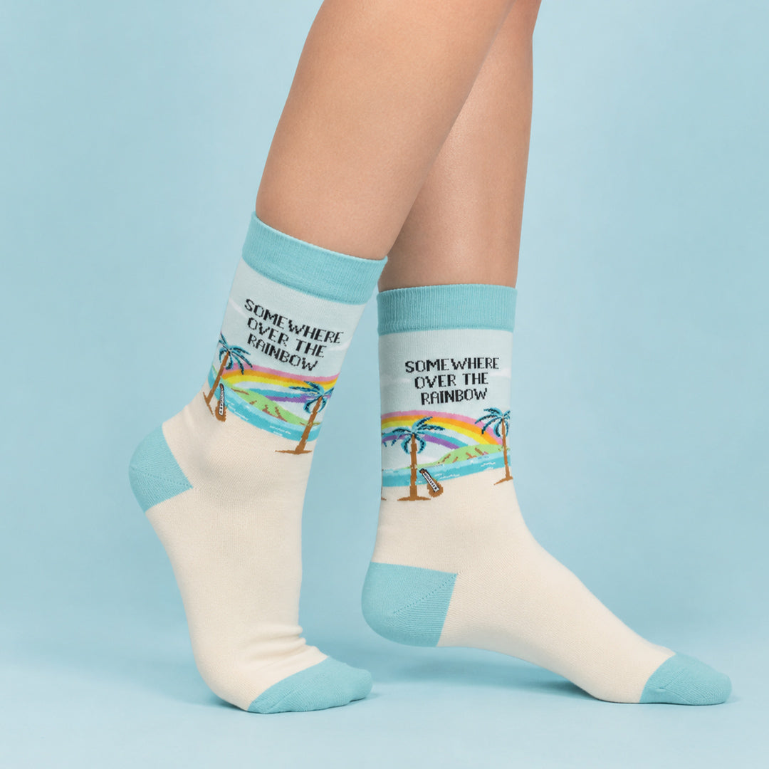 Women's Somewhere Over The Rainbow Tropical Crew Socks