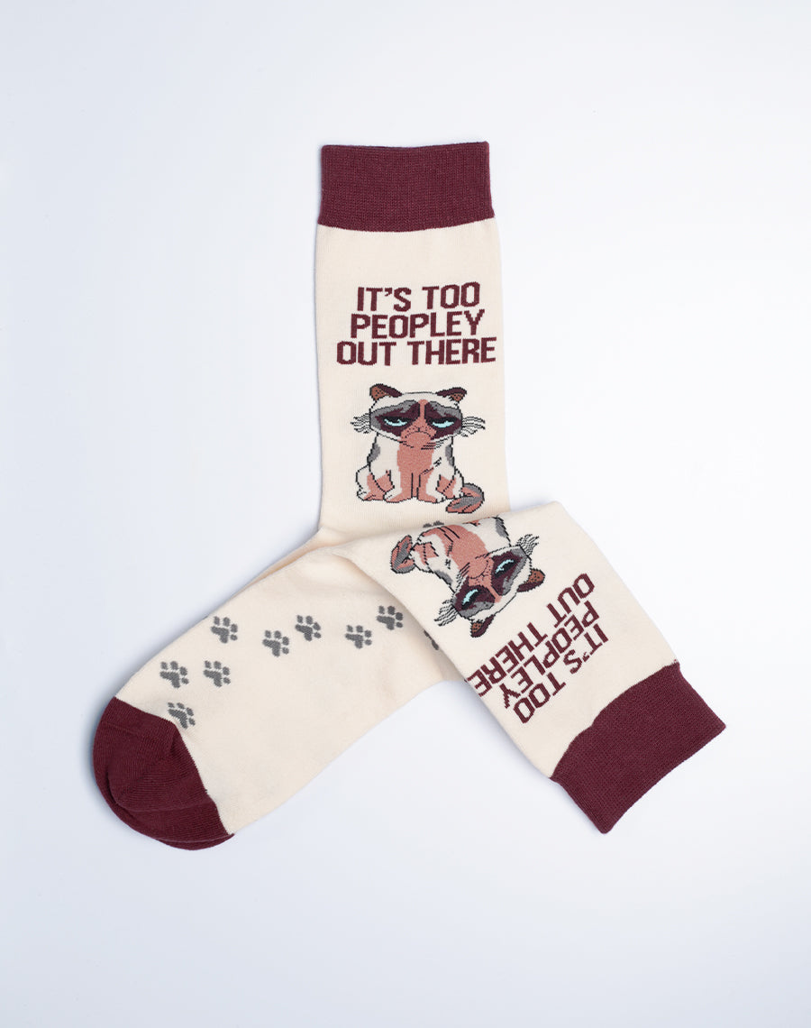 Too Peopley Out There Crew Socks for Women - Cute Cat Printed Socks
