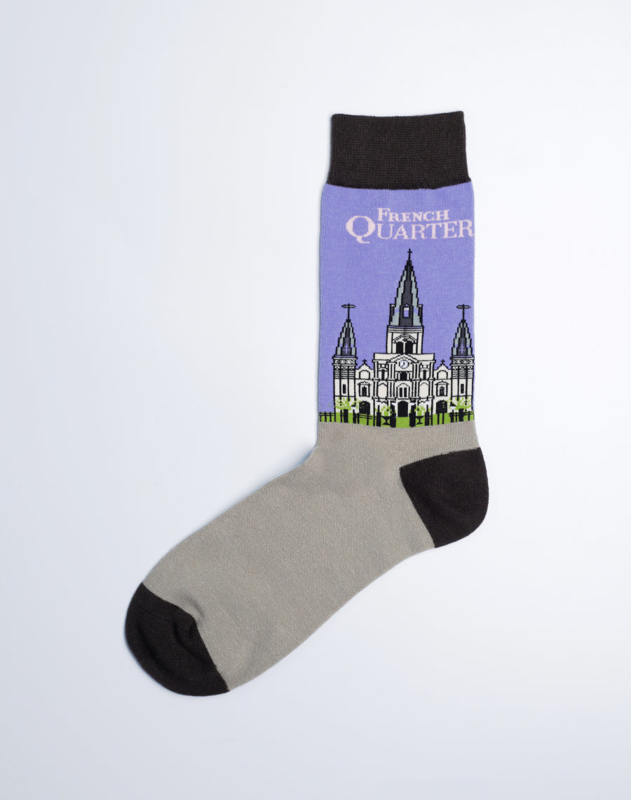Grey Purple Color Socks for Women - New Orleans theme French Quarter socks